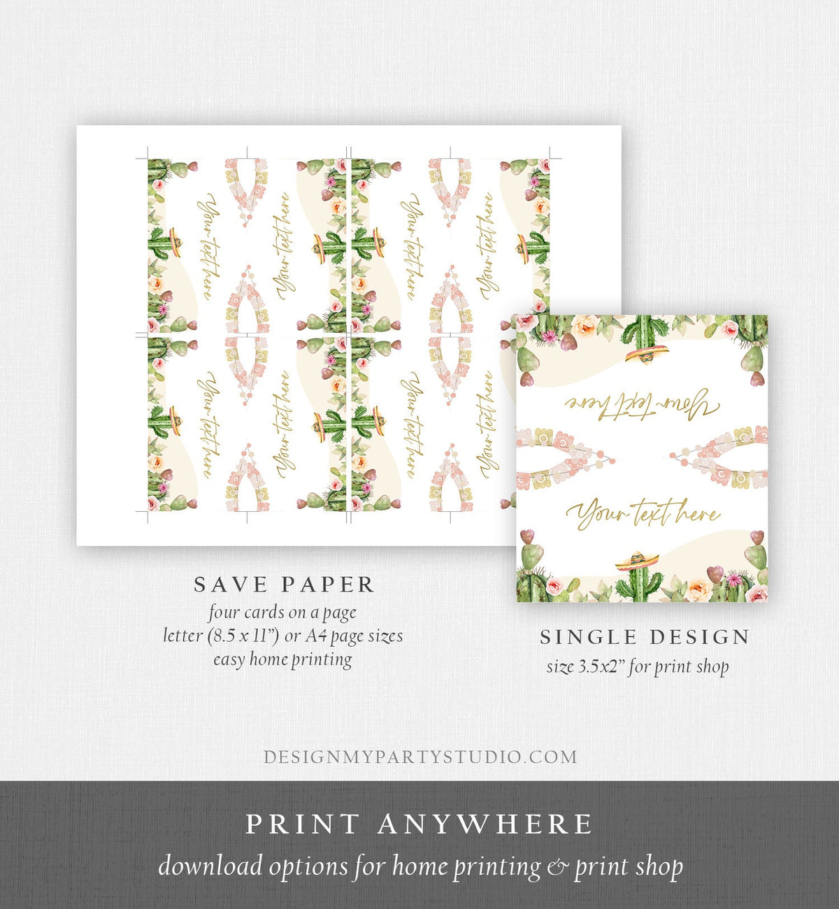 Editable Fiesta Soft Cactus Food Label Fiesta Party Place Tent Desert Floral Mexican Birthday Fiesta Decor Digital Template Printable 0419