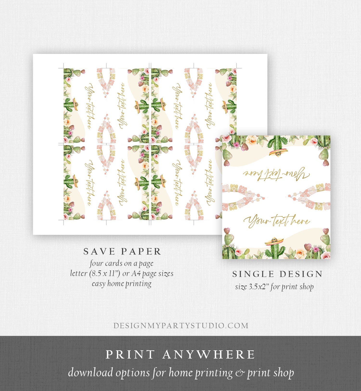 Editable Fiesta Soft Cactus Food Label Fiesta Party Place Tent Desert Floral Mexican Birthday Fiesta Decor Digital Template Printable 0419