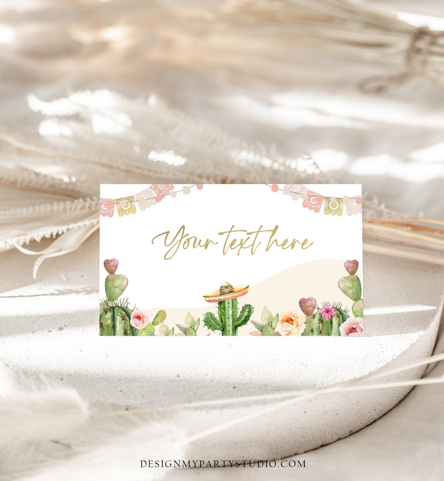Editable Fiesta Soft Cactus Food Label Fiesta Party Place Tent Desert Floral Mexican Birthday Fiesta Decor Digital Template Printable 0419