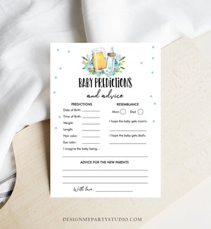 Editable Baby Predictions Baby Shower Game Advice for Parents Greenery Baby is Brewing Activity Beer Bottle Corjl Template Printable 0190