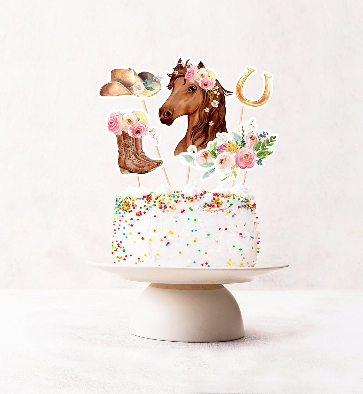 Printable Horse Cake Topper Horse Centerpieces Saddle Up Watercolor Cowgirl Party Girl Pony Birthday Decoration Floral Download Digital 0408