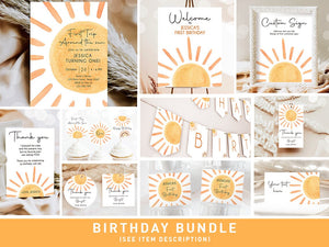 First Trip Around The Sun Birthday Invitation Bundle 1st Sunshine Birthday Party Girl Boy Invite Kit Package Printable Corjl Template 0431