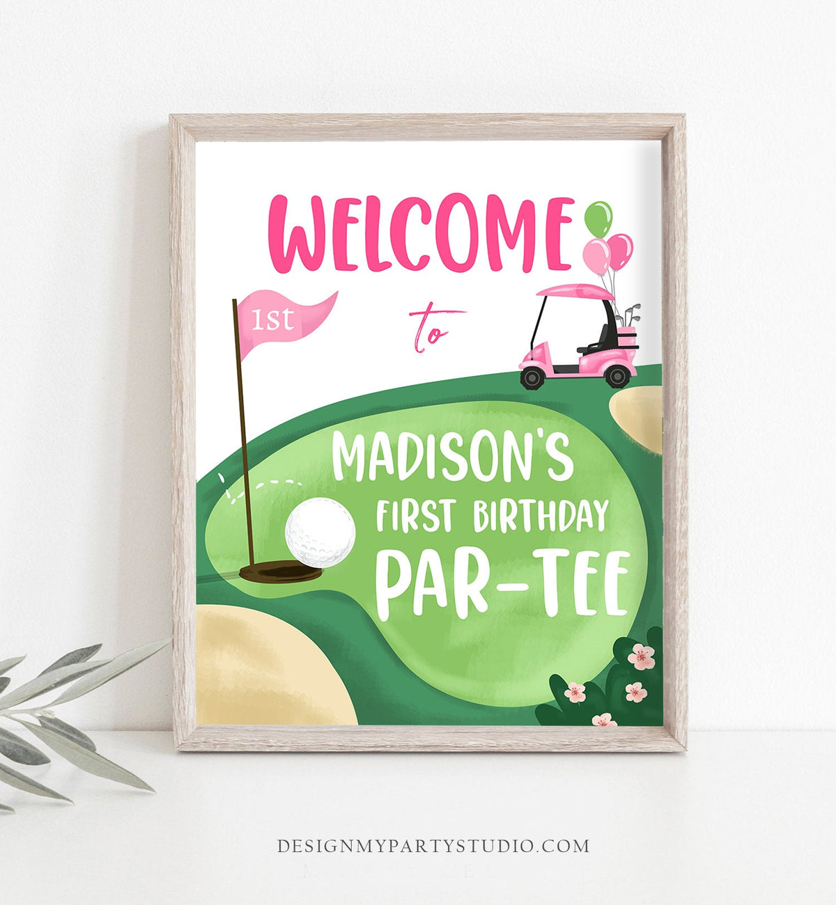 Editable Golf Birthday Welcome Sign 1st Birthday Girl Hole in One Party First Birthday Par-Tee Golfing Golf Digital Template Printable 0405