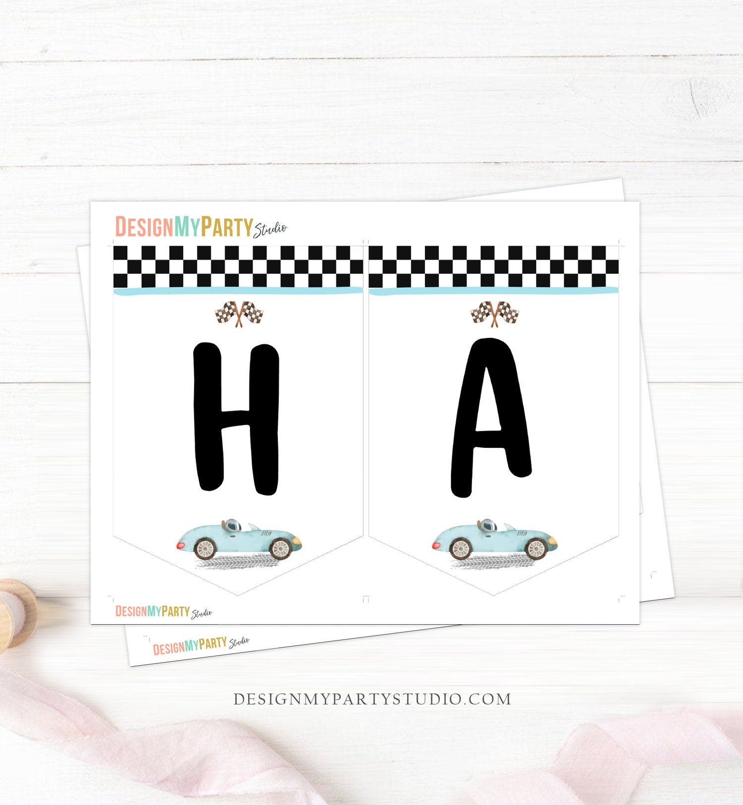 Happy Birthday Banner Race Car Banner Boy Race Car Birthday Decorations Growing Up Two Fast Blue Instant download PRINTABLE DIGITAL DIY 0424