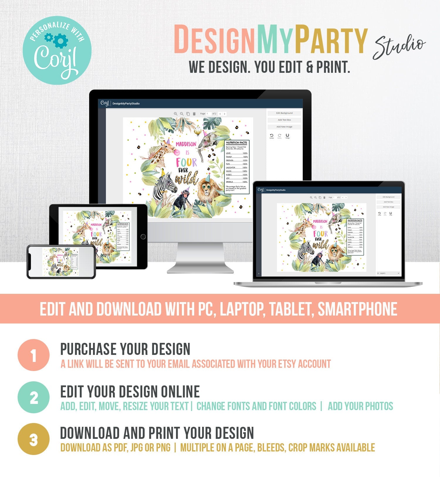 Editable Four Ever Wild Chip Bag Party Animals Birthday Decor Girl Zoo Safari Animals Pink Snack Four 4th Digital Template Printable 0417