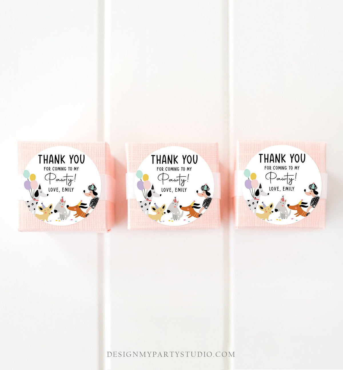 Editable Dog Favor tags Puppy Dog Birthday Thank you tag Girl Pink Puppies Pup Pet Animal Dog Themed Stickers Template PRINTABLE Corjl 0429