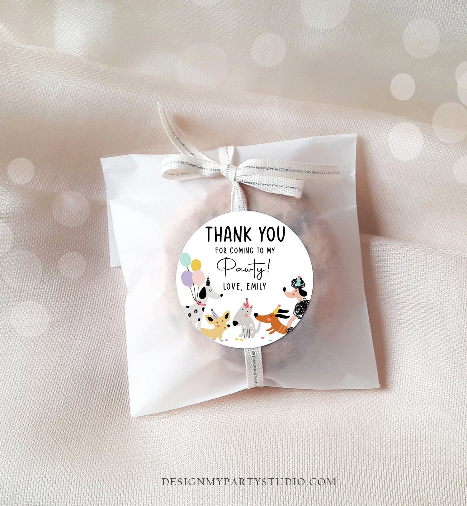 Editable Dog Favor tags Puppy Dog Birthday Thank you tag Girl Pink Puppies Pup Pet Animal Dog Themed Stickers Template PRINTABLE Corjl 0429
