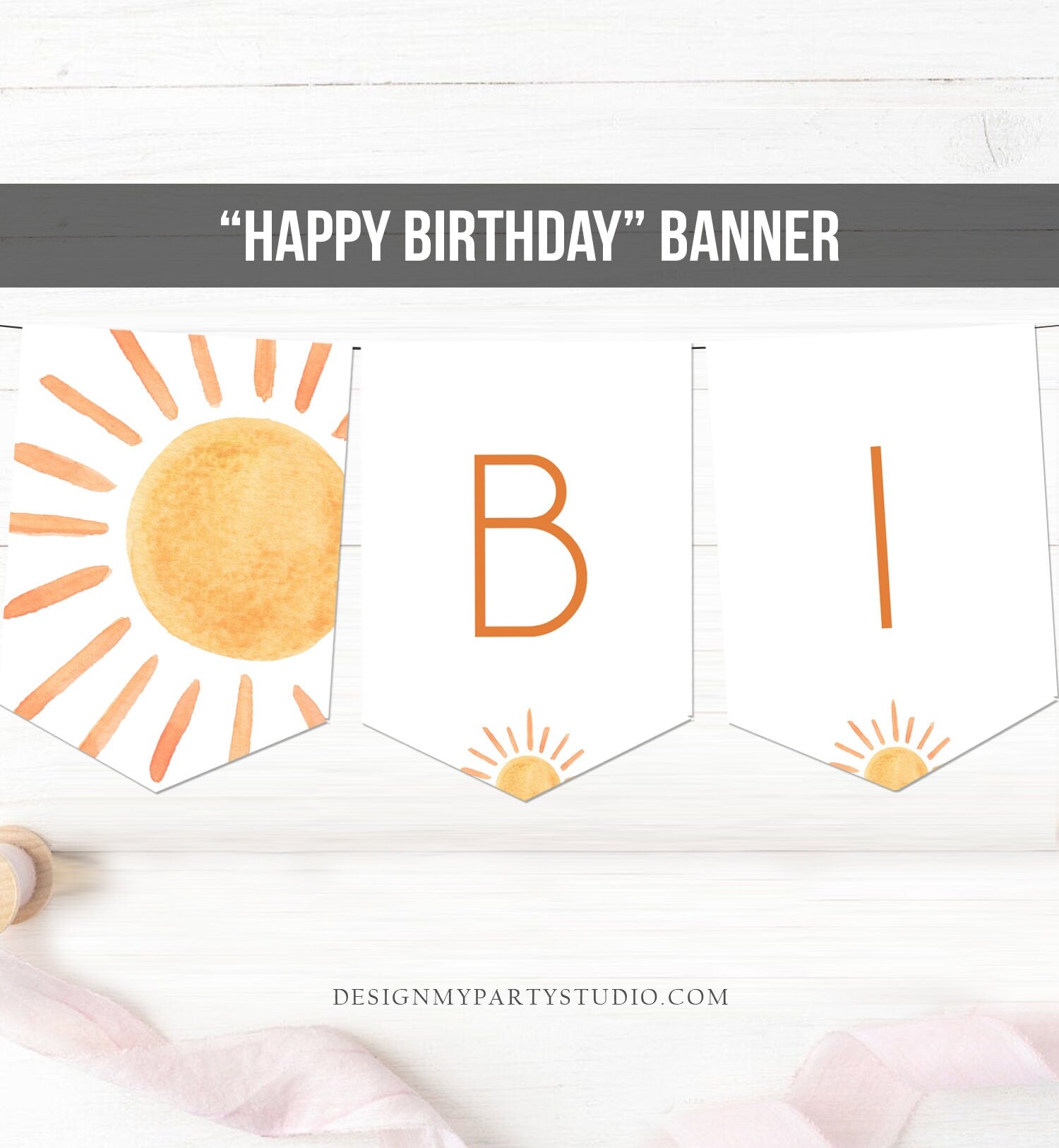 Sun Happy Birthday Banner First Trip Around the Sun Bunting Sunshine Banner Sunshine Birthday Decor Neutral Garland PRINTABLE Digital 0431