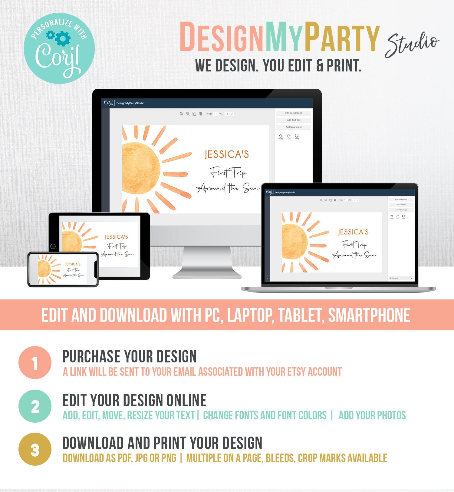 Editable Sun Backdrop Banner Boho Sun Birthday First Trip Around the Sun Birthday Little Sunshine Digital Download Template Printable 0431