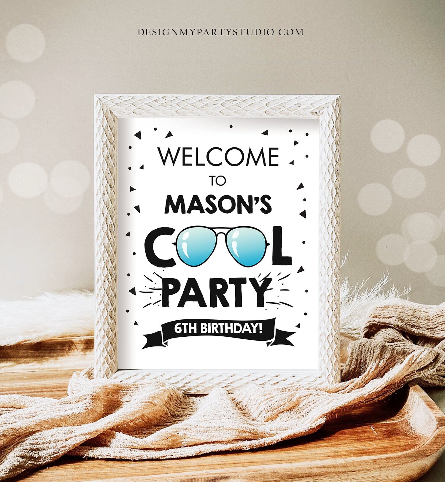 Editable Birthday Party Welcome Sign Boy Birthday Two Cool I'm This Many Sunglasses One Cool Dude Digital Download Template Printable 0136