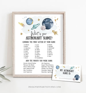 Editable What Is your Astronaut Name Game Outer Space Planets Birthday Galaxy Birthday Gold Activity Boy Template Printable Corjl 0357