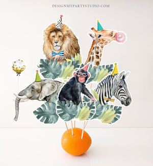 Printable Party Animals Centerpieces Safari Animals Birthday Party Jungle Cake Topper Table Decor Zoo Wild One Decorations DIY Digital 0417