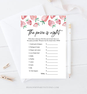 Editable The Price is Right Game Strawberry Baby Shower Baby Coed Sprinkle Strawberries Pink Instant Download Corjl Template Printable 0399