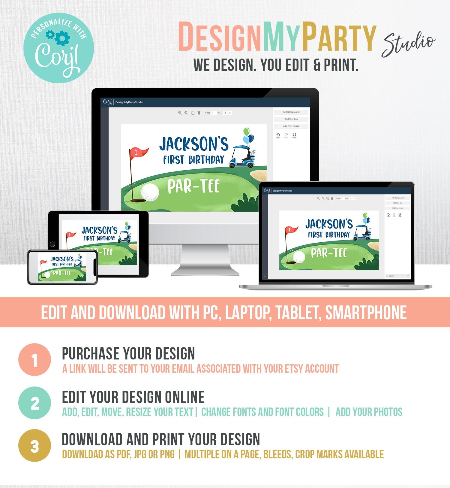 Editable Hole in One Backdrop Banner Golf Birthday Boy First Birthday Par-tee Golfing 1st Party Digital Download Template Printable 0405