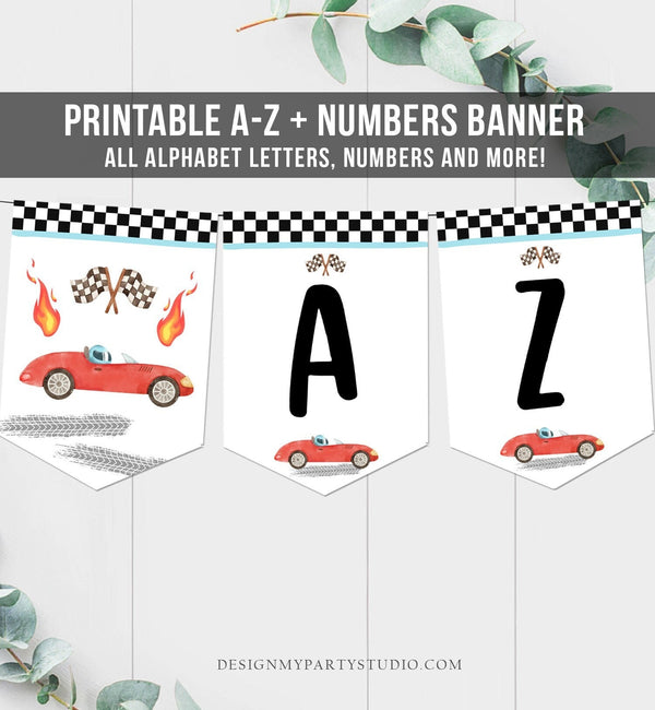 Race Car Alphabet Banner Red Race Car Letters A to Z Racing Birthday D ...