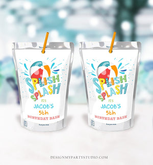 Editable Splish Splash Birthday Capri Sun Labels Juice Pouch Labels Pool Party Boy Splash Bash Beach Download Corjl Template Printable 0169