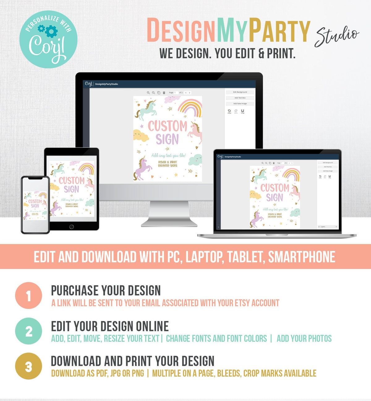 Editable Custom Sign Unicorn Birthday Magical Unicorn Party Decor Girl Pink Pastel Unicorn Party Signs 8x10 Download PRINTABLE Corjl 0426