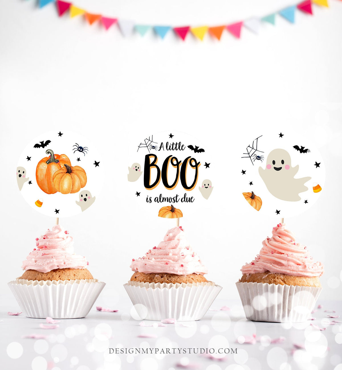 Little Boo Baby Shower Cupcake Toppers Favor Tags Halloween Baby Shower Ghost Party Decor Shower Neutral Digital Download Printable 0418