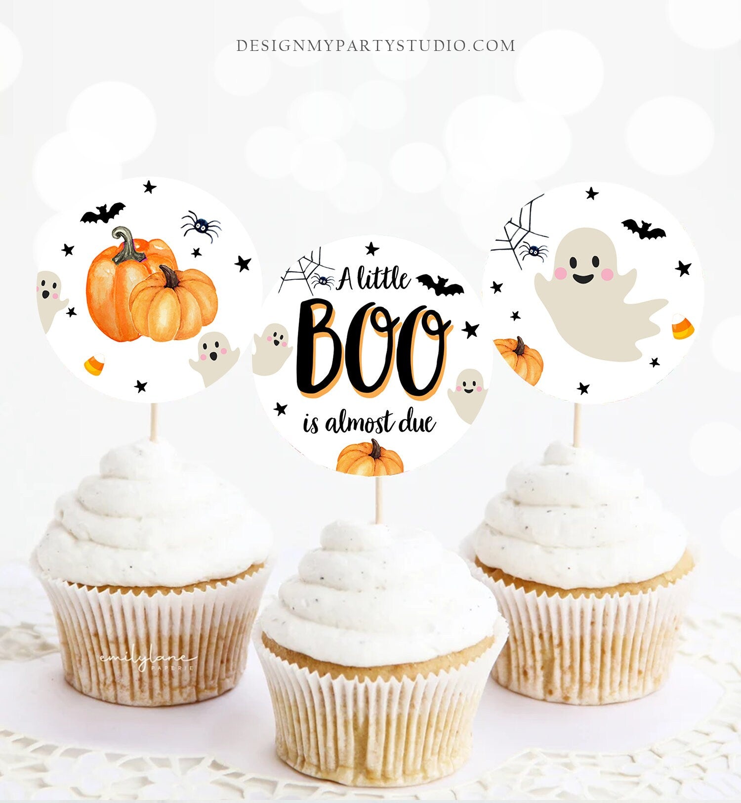Little Boo Baby Shower Cupcake Toppers Favor Tags Halloween Baby Shower Ghost Party Decor Shower Neutral Digital Download Printable 0418
