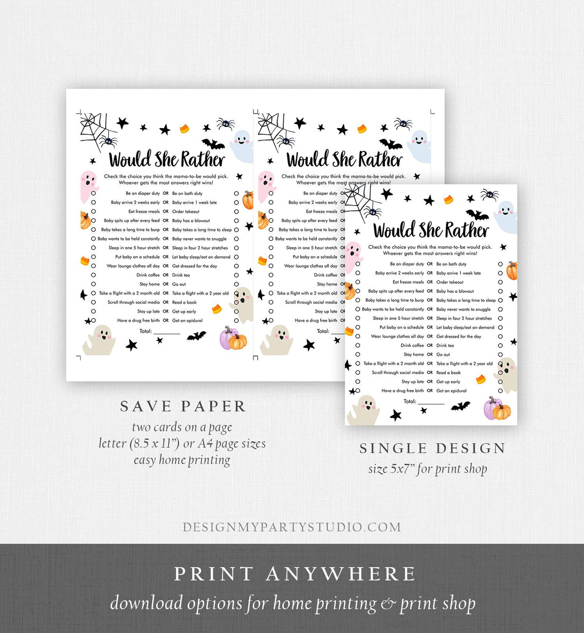 Editable Would She Rather Baby Shower Game Little Boo Baby Shower Halloween Baby Shower Activity Ghost Guess Corjl Template Printable 0418