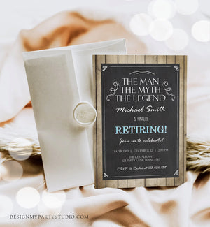Editable The Man The Myth The Legend Invitation Retirement Invite Man Men Rustic Chalk Download Printable Invitation Template Corjl 0101