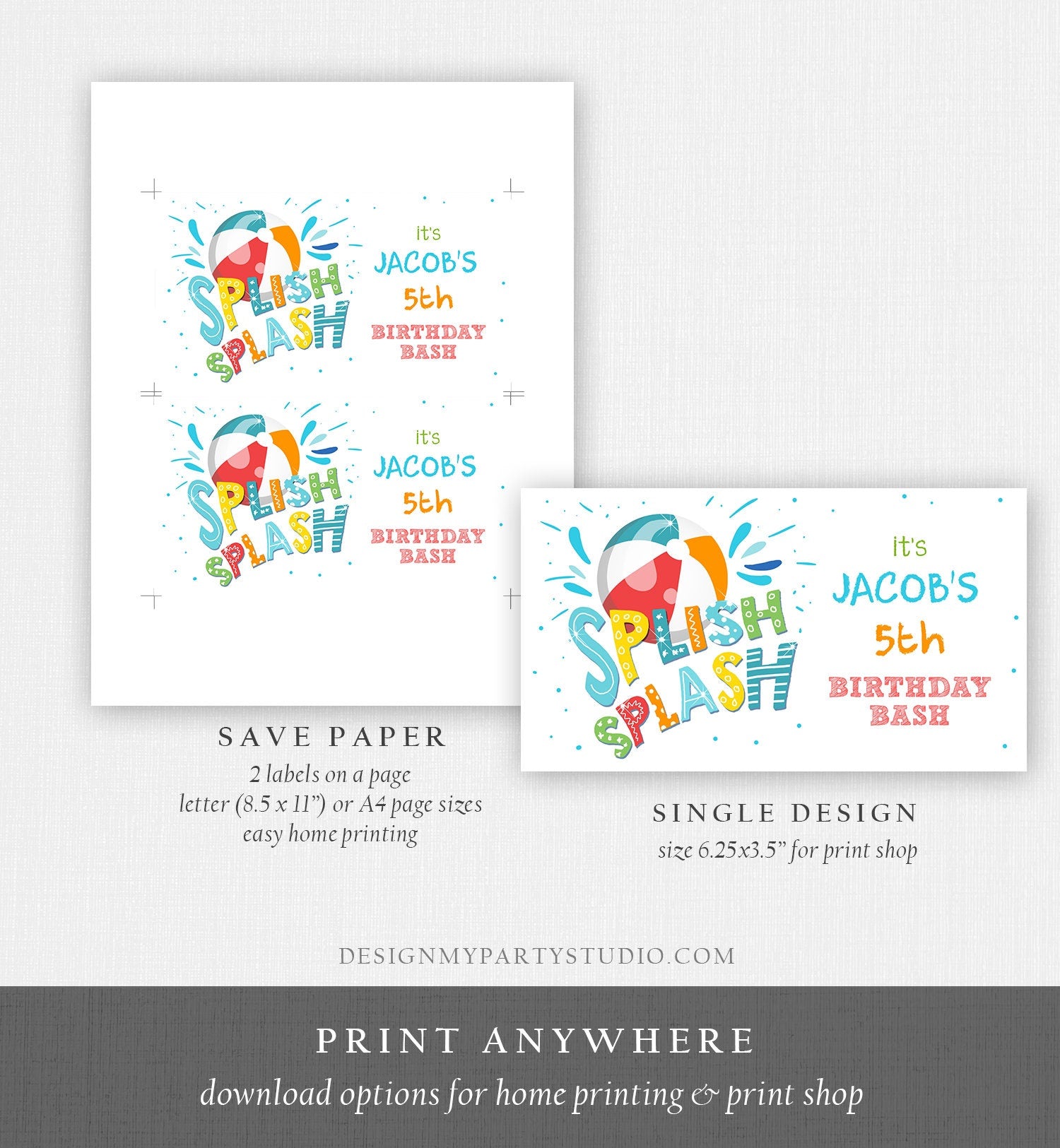 Editable Pool Party Gable Box Label Pool Birthday Bash Gift Box Labels Beach Boy Splish Splash Party Favors Download Printable Corjl 0169