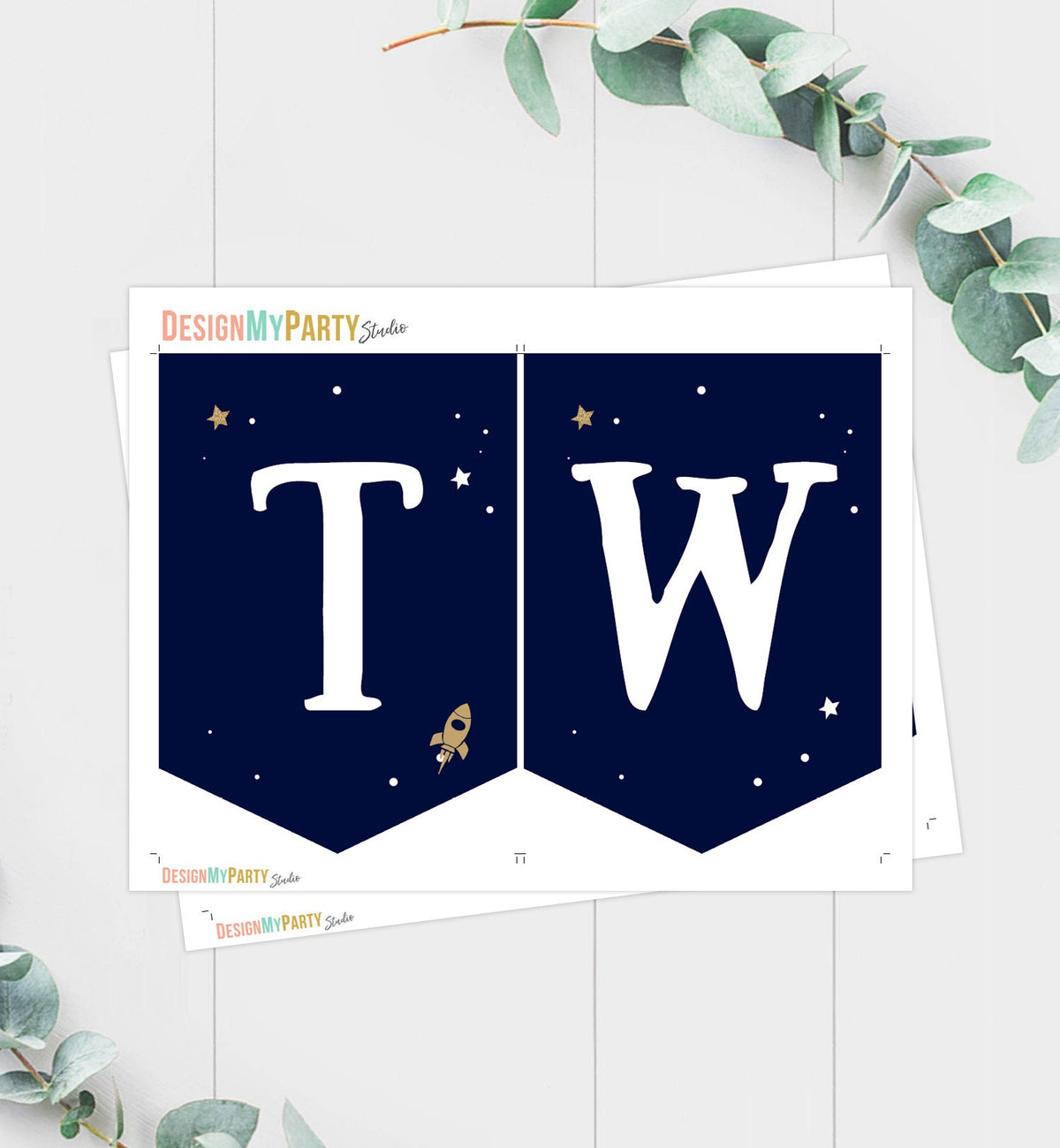 Outer Space Planets High Chair Banner Astronaut Rocket 2nd Birthday Boy High Chair TWO the Moon Banner Party Decor Digital Printable 0357