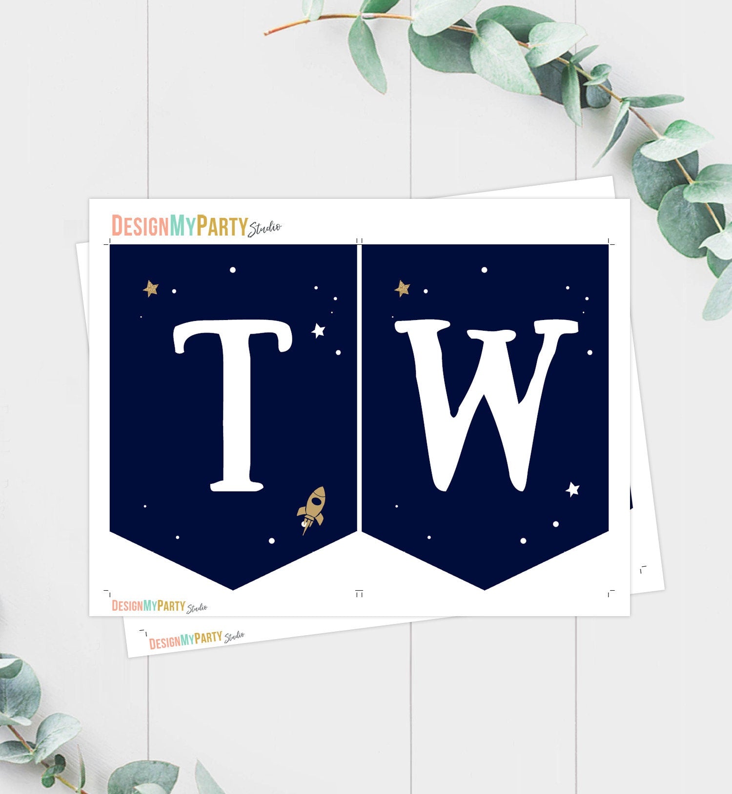 Outer Space Planets High Chair Banner Astronaut Rocket 2nd Birthday Boy High Chair TWO the Moon Banner Party Decor Digital Printable 0357