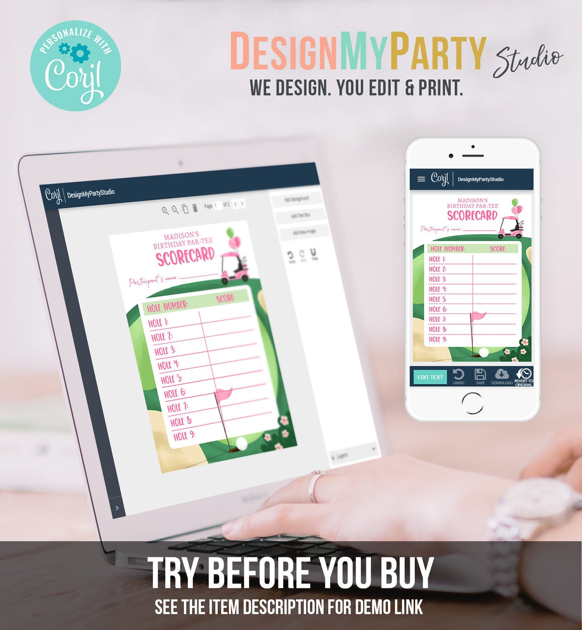 Editable Golf Score Card Birthday Par-tee Game Golfing Girl Pink Golf Baby Shower Activity Digital Download Template Printable 0405