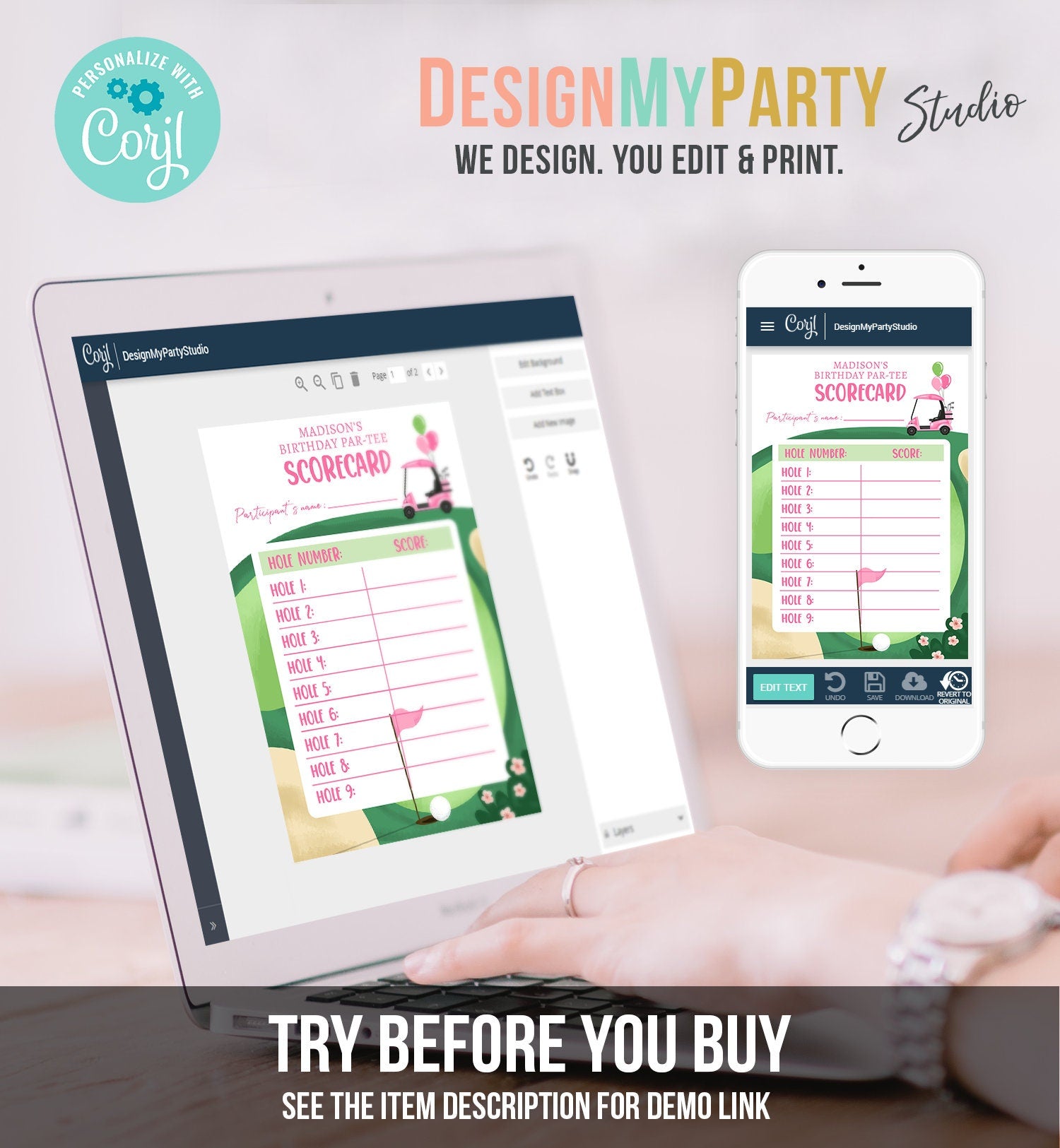 Editable Golf Score Card Birthday Par-tee Game Golfing Girl Pink Golf Baby Shower Activity Digital Download Template Printable 0405