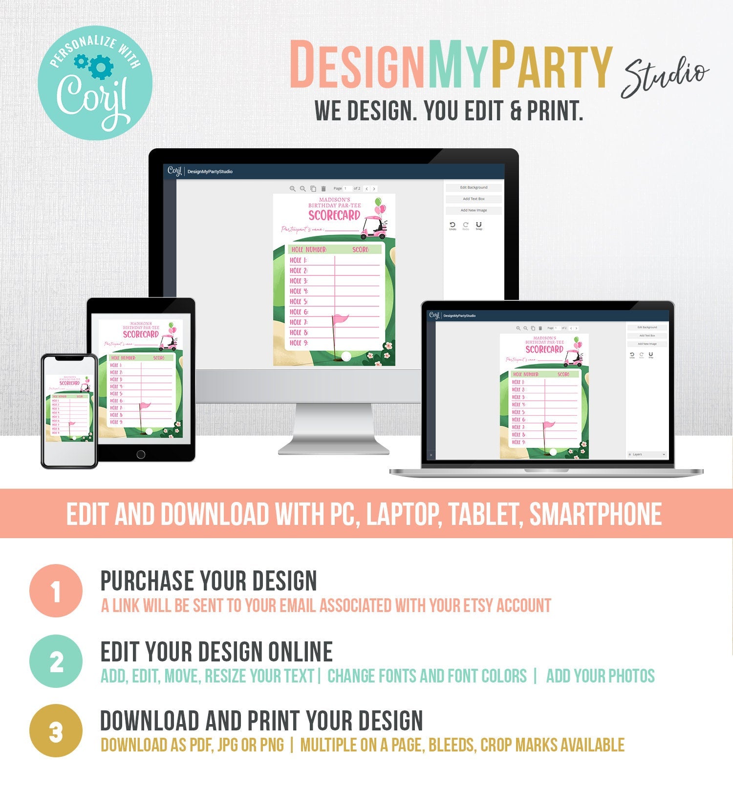 Editable Golf Score Card Birthday Par-tee Game Golfing Girl Pink Golf Baby Shower Activity Digital Download Template Printable 0405