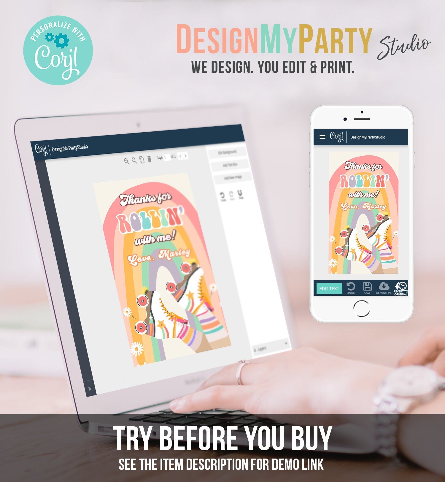 Editable Roller Skating Favor Tag Roller Skate Birthday Thank You Tags Girl Retro Skate Party Disco Digital Download Template Printable 0435