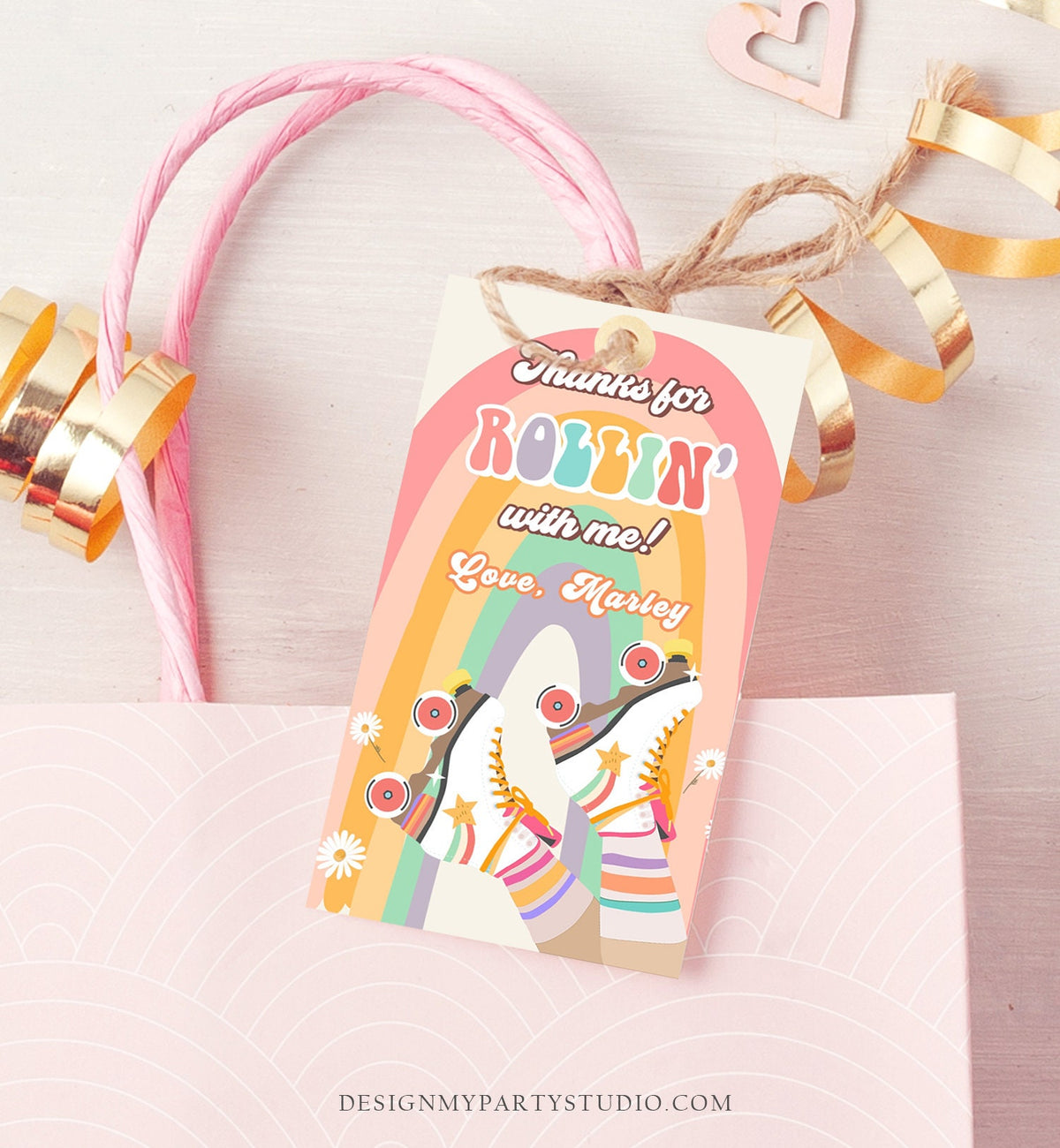 Editable Roller Skating Favor Tag Roller Skate Birthday Thank You Tags Girl Retro Skate Party Disco Digital Download Template Printable 0435
