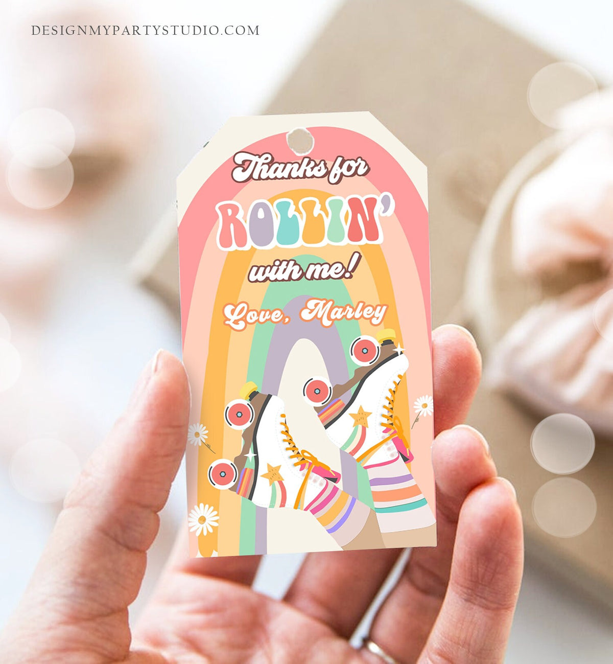 Editable Roller Skating Favor Tag Roller Skate Birthday Thank You Tags Girl Retro Skate Party Disco Digital Download Template Printable 0435