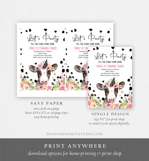 Editable Cow Birthday Invitation Girl Farm Animals Let's Party Till The Cows Come Home Holy Cow 1st Download Printable Template Corjl 0434