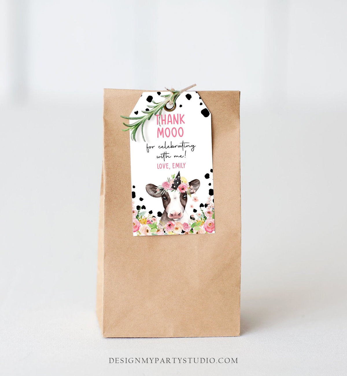 Editable Cow Thank You Tags Farm Favor Tag Thank Mooo Barnyard Gift Tag Pink Farm Floral Holy Cow Party Tag Digital Template Printable 0434