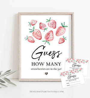 Editable Guess How Many Strawberries Birthday Baby Shower Game Strawberry Are in the Jar Sweet Activity Instant Download Printable 0399