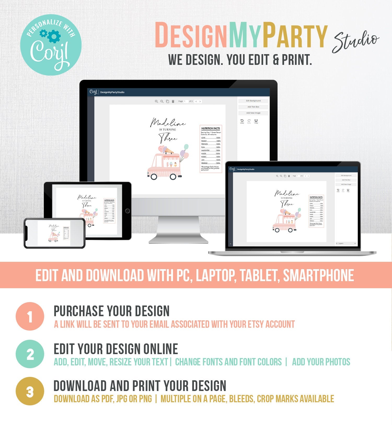 Editable Ice Cream Truck Chip Bag Girl Birthday Decor Scoop Modern Summer Pink Snack Wrapper Favors Digital Download Template Printable 0415