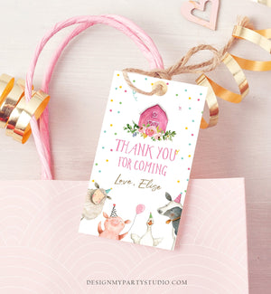 Editable Farm Favor Tags Tags Pink Farm Birthday Thank you tags Barnyard Gift Tags Girl Birthday Confetti Template PRINTABLE Corjl 0155