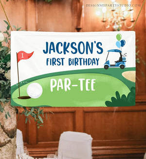 Editable Hole in One Backdrop Banner Golf Birthday Boy First Birthday Par-tee Golfing 1st Golf Party Download Corjl Template Printable 0405