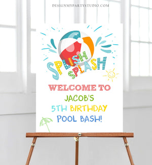 Editable Pool Party Welcome Sign Pool Party Birthday Beach Ball Pool Bash Boy Welcome Splish Splash Printable Welcome Template Corjl 0169