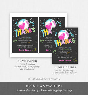 Editable Splish Splash Pool Party Thank You Card Birthday Pool Party Girl Beach Thank You Note Pink Template Instant Download Corjl 0169