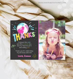 Editable Splish Splash Pool Party Thank You Card Birthday Pool Party Girl Beach Thank You Note Photo Template Instant Download Corjl 0169