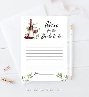 Editable Advice for the Bride-to-be Card Words of Wisdom Wine Grapes Vineyard Shower Game Wine Bottle Glass Corjl Template Printable 0234