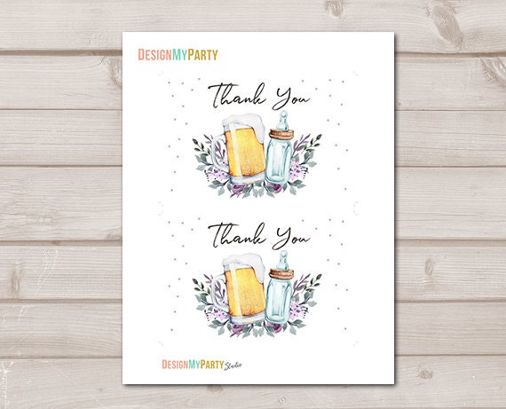 Brewing Thank you Card A Baby is Brewing Thank You Note 4x6&quot; Love is Brewing Beer Baby Shower Gender Neutral Purple Instant Download 0190