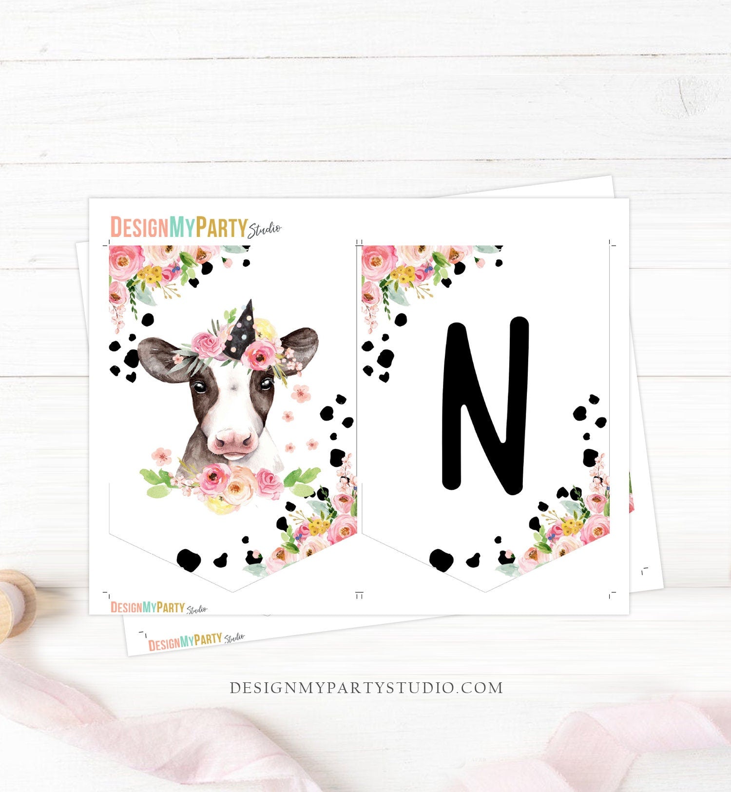 Girl Cow High Chair Banner Pink Farm Cow 1st Birthday Banner High Chair One Banner Farm Animals Holy Cow Decorations PRINTABLE Digital 0434