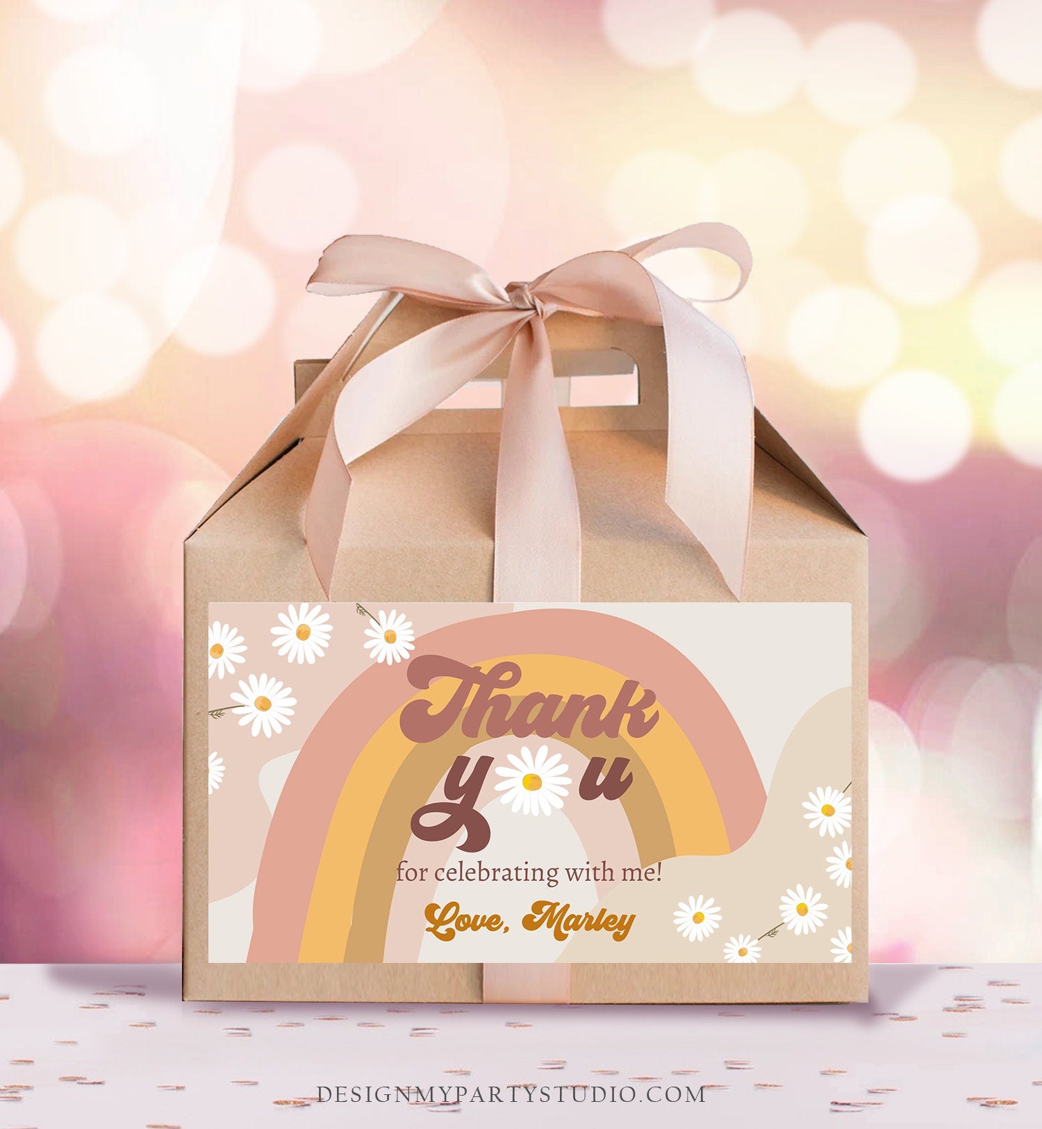 Editable Groovy Birthday Party Gable Box Favor Label Hippie 70's Gift Box Boho Rainbow Daisy Two Groovy Digital Download Printable 0428