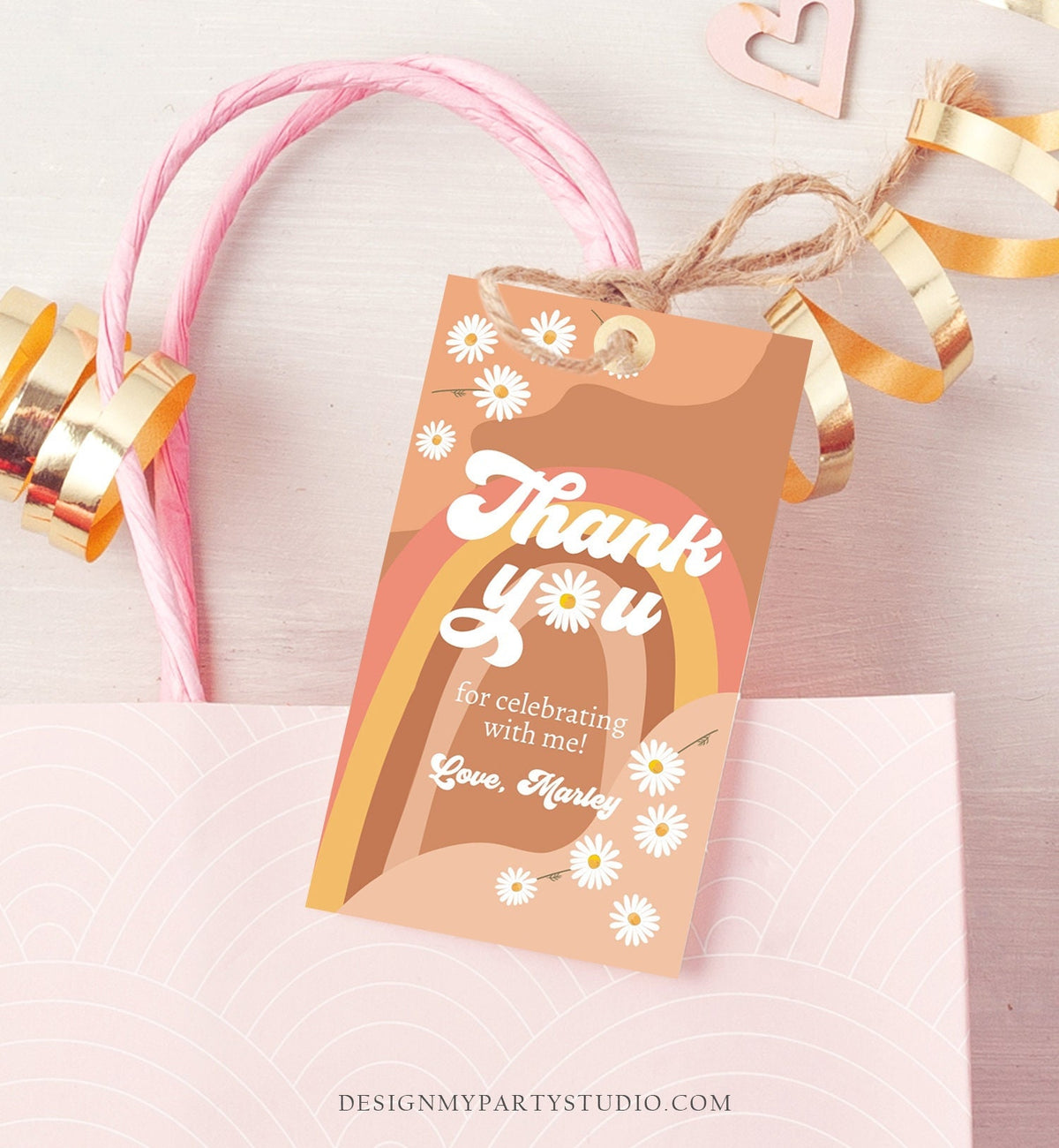 Editable Retro Daisy Favor Tags 1st 2nd Groovy Birthday Thank you Tags Festival Gift tags 70s Floral Hippie Digital Template Printable 0428