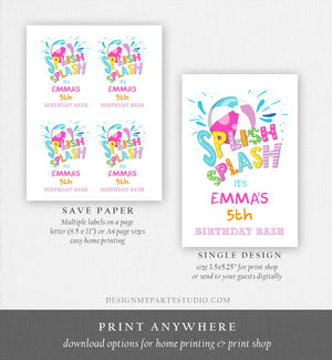 Editable Splish Splash Birthday Capri Sun Labels Juice Pouch Labels Pool Party Girl Splash Bash Beach Download Corjl Template Printable 0169