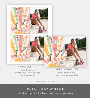 Editable Retro Roller Skating Birthday Party Invitation Groovy Skating Kids Flower Power Sun Girl 80s Download Template Corjl Digital 0435